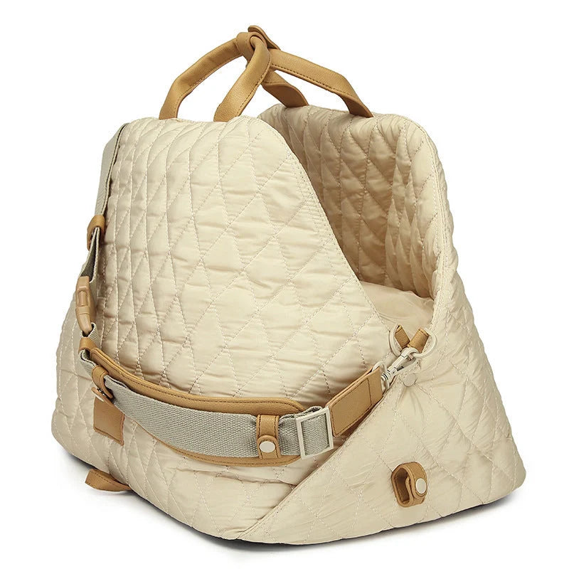 Outdoor Cat Handbag in various colours, showing spacious interior and durable nylon construction.