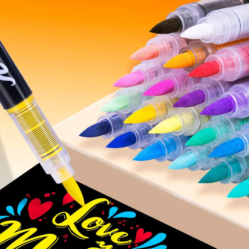 Set of straight liquid acrylic marker pens for hand painting and graffiti art in multiple colour set options.