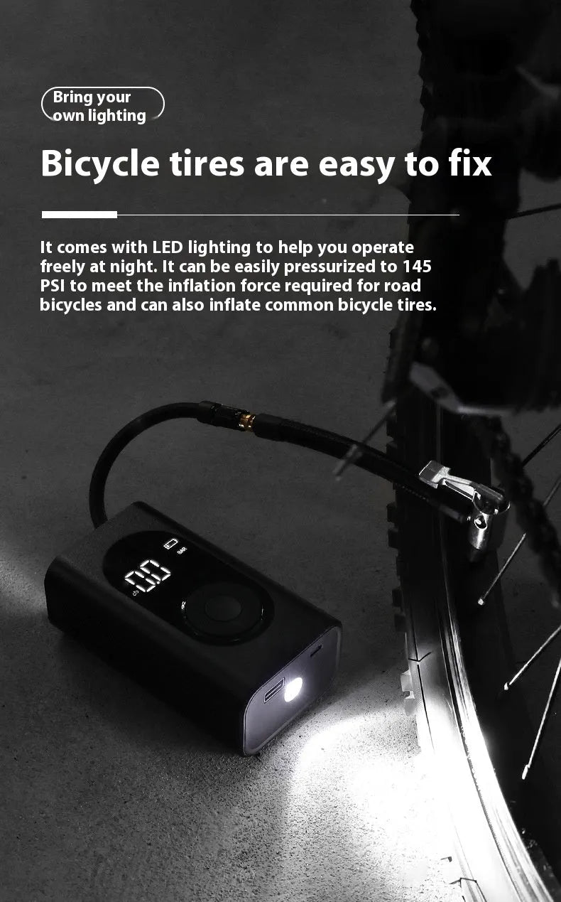 Handheld mini portable tyre pump with USB charging cable for car, motorcycle and bicycle inflation