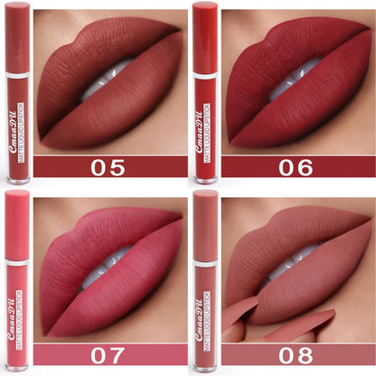 Women's Waterproof Matte Lipstick Non-Stick Cup set of 10 shades for long-lasting wear