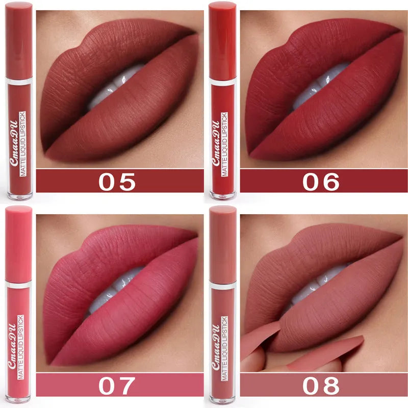 Women's non-stick waterproof matte lipstick 10 sticks Photo Color shade 3g each compact packaging