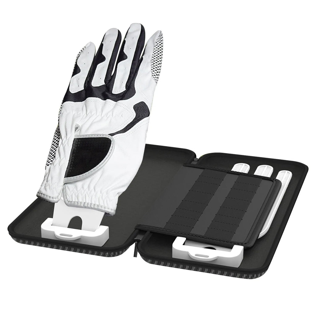 Silver grey golf double glove storage bag with two compartments and hanging brackets
