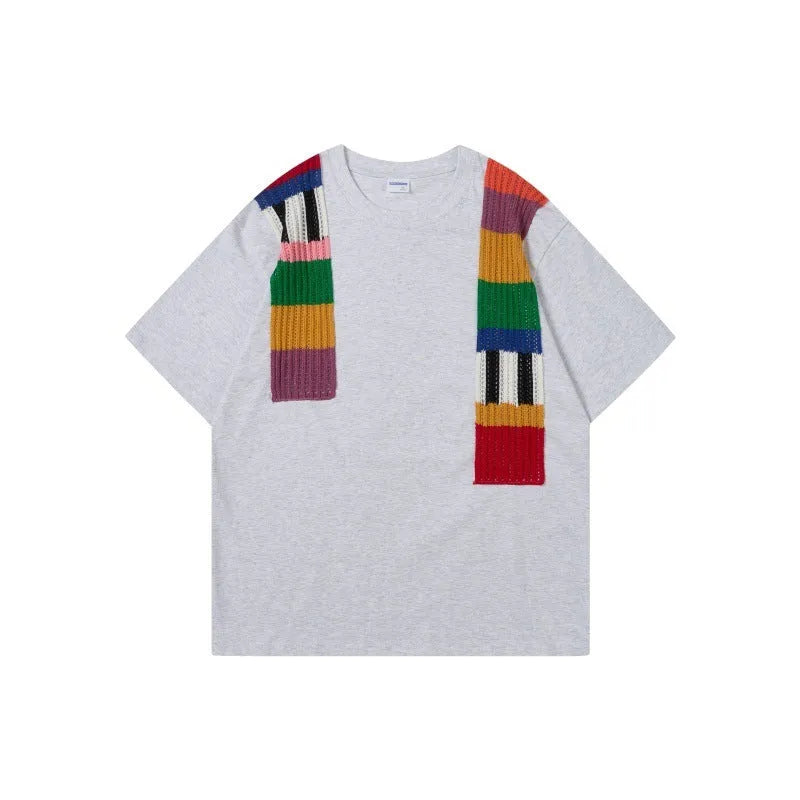 Men's cotton blend t-shirt with patchwork letter design in loose fit and short sleeves
