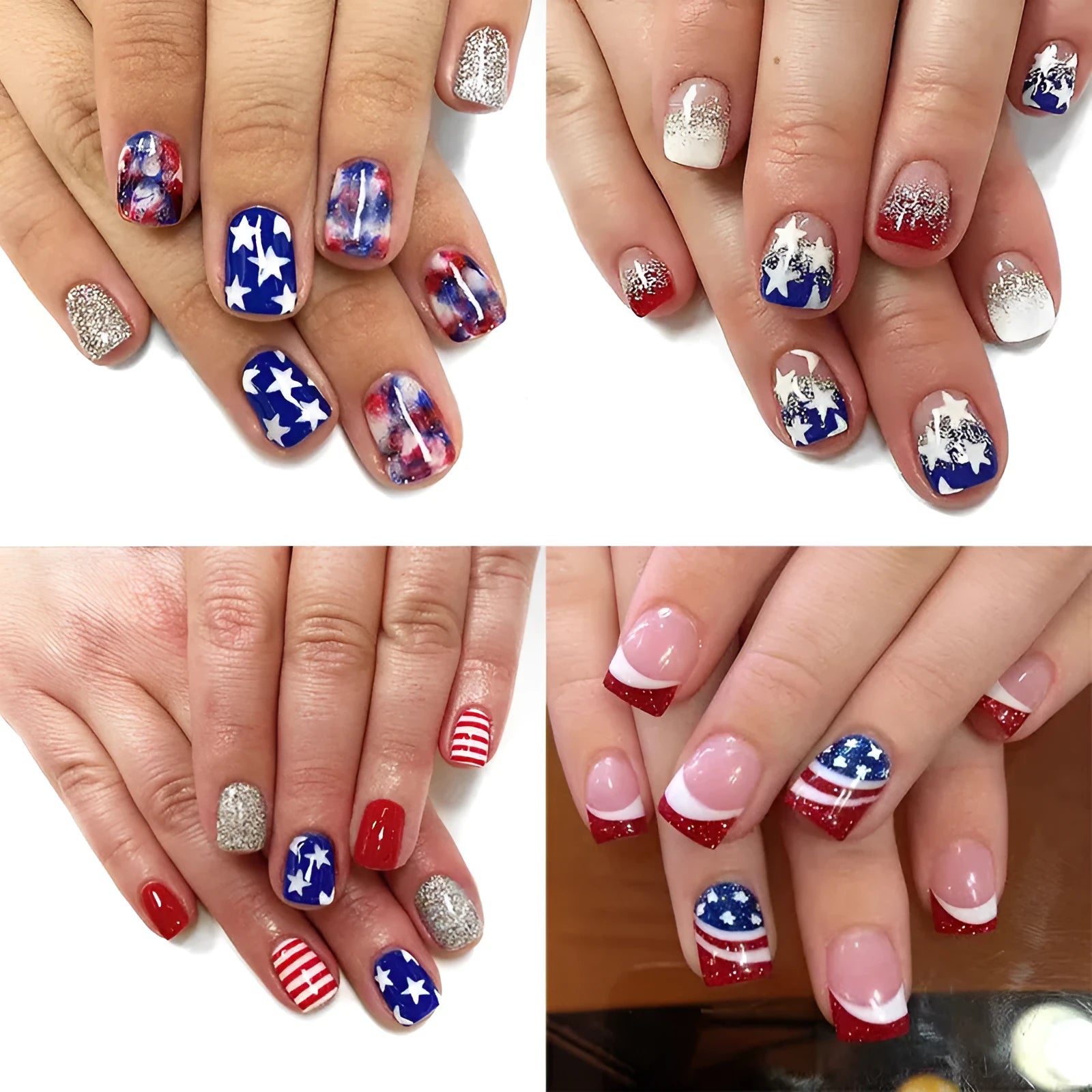 Independence Day themed nail art set with American five-pointed star design and XINGX pattern