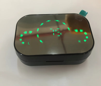 Black wireless Bluetooth 5.0 earbuds with charging case, IPX5 sweat-proof for sports, 10m range