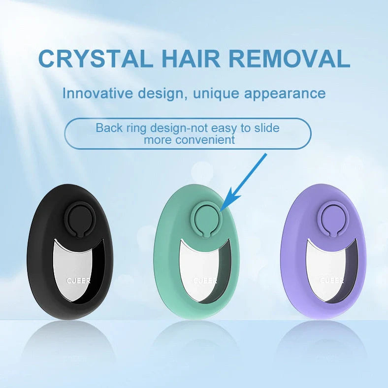 Green crystal hair removal device with metal ring grip on flat nano-glass surface