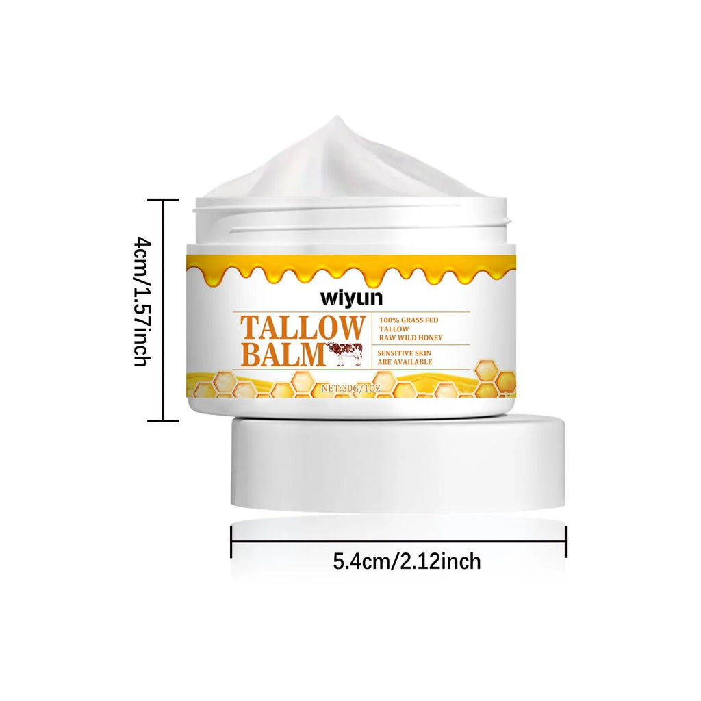 30g anti-wrinkle moisturising skincare cream jar with tallow, honey, vitamin E, and glycerin on white background