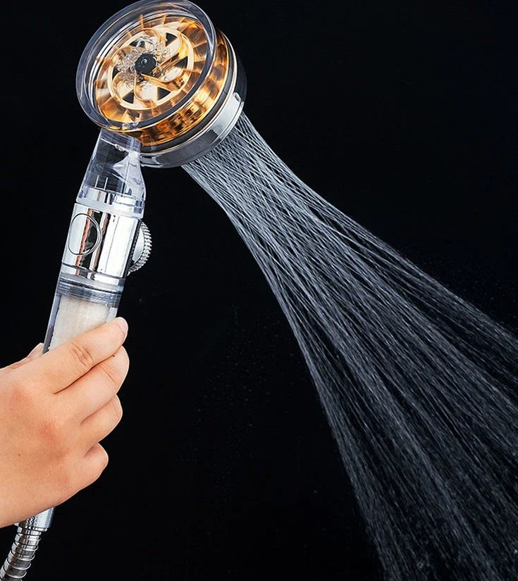 Premium high-pressure turbo shower head with water-saving features, filter, and silicone massagers for a luxurious bathroom upgrade