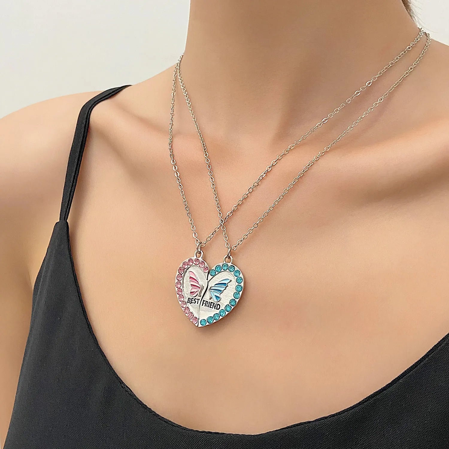 Women's alloy love rainbow necklace with regular chain, electroplated finish, love pendant, available in eleven colours