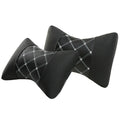 Black diamond quilted car headrest pillow with contrast stitching for neck support.