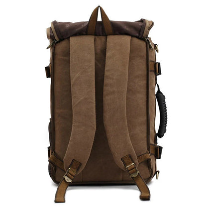 Men's canvas backpack with multiple pockets for travel and school