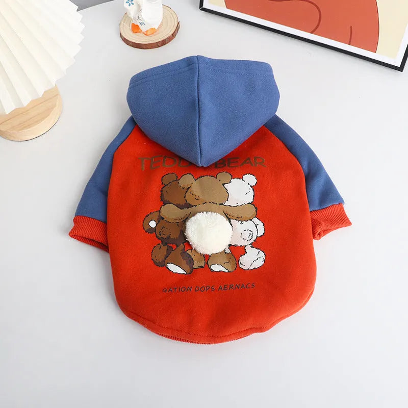 Red cotton dog clothing for small and medium-sized breeds like Teddy and Corgi for autumn and winter.