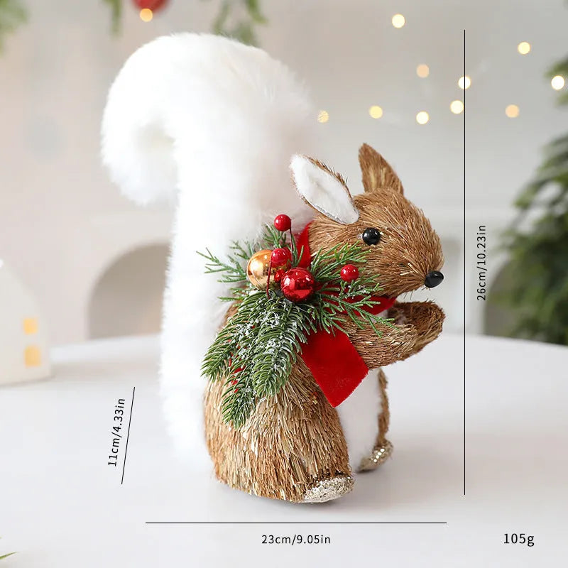 Straw Christmas ornament shaped like a squirrel, 15 cm tall, natural finish