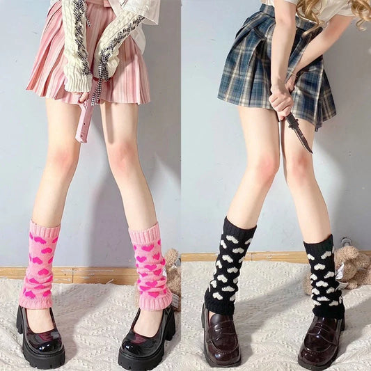 Knitted Love Foot Sock in black and pink with love pattern