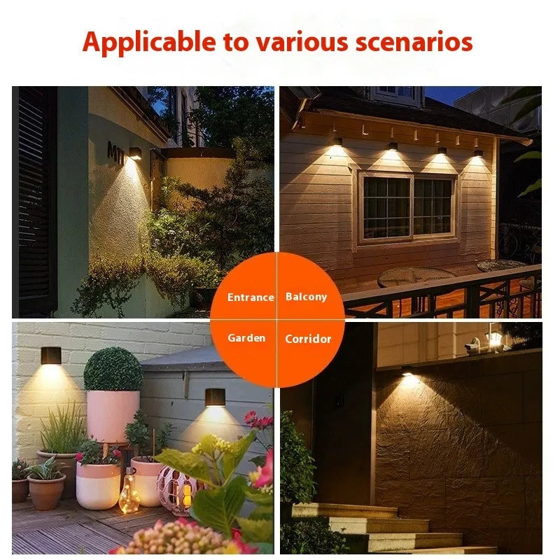 Solar outdoor wall lamp with warm light, IPX4 waterproof, ABS shell, available in 80x80mm or 98x98mm