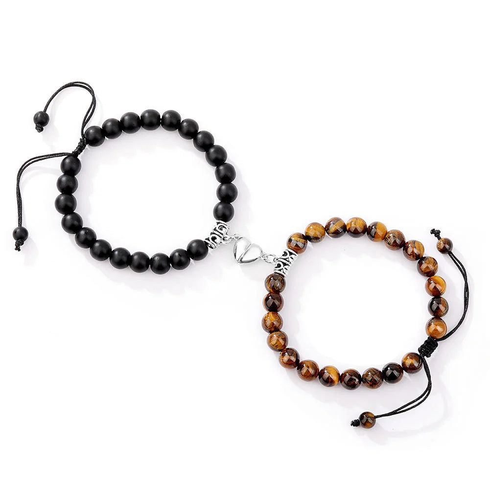 Magnetic couple bracelets with natural zircon stones and vibration feature