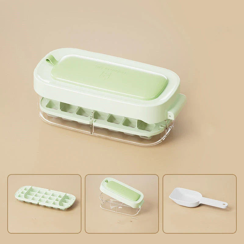 High-capacity ice cube tray with ice shovel for effortless freezing and ice cube removal