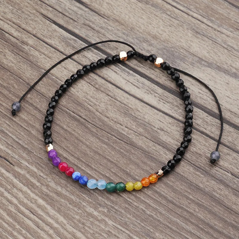 Agate bracelet with 12 constellations and seven chakra coloured stones, unisex ethnic style
