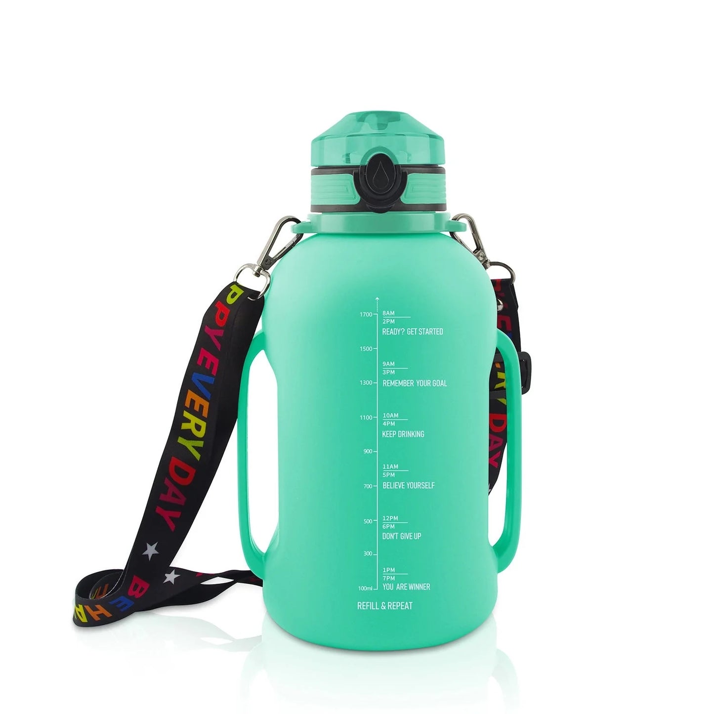 Collapsible silicone water bottle in black, green, and pink, 2000ML capacity