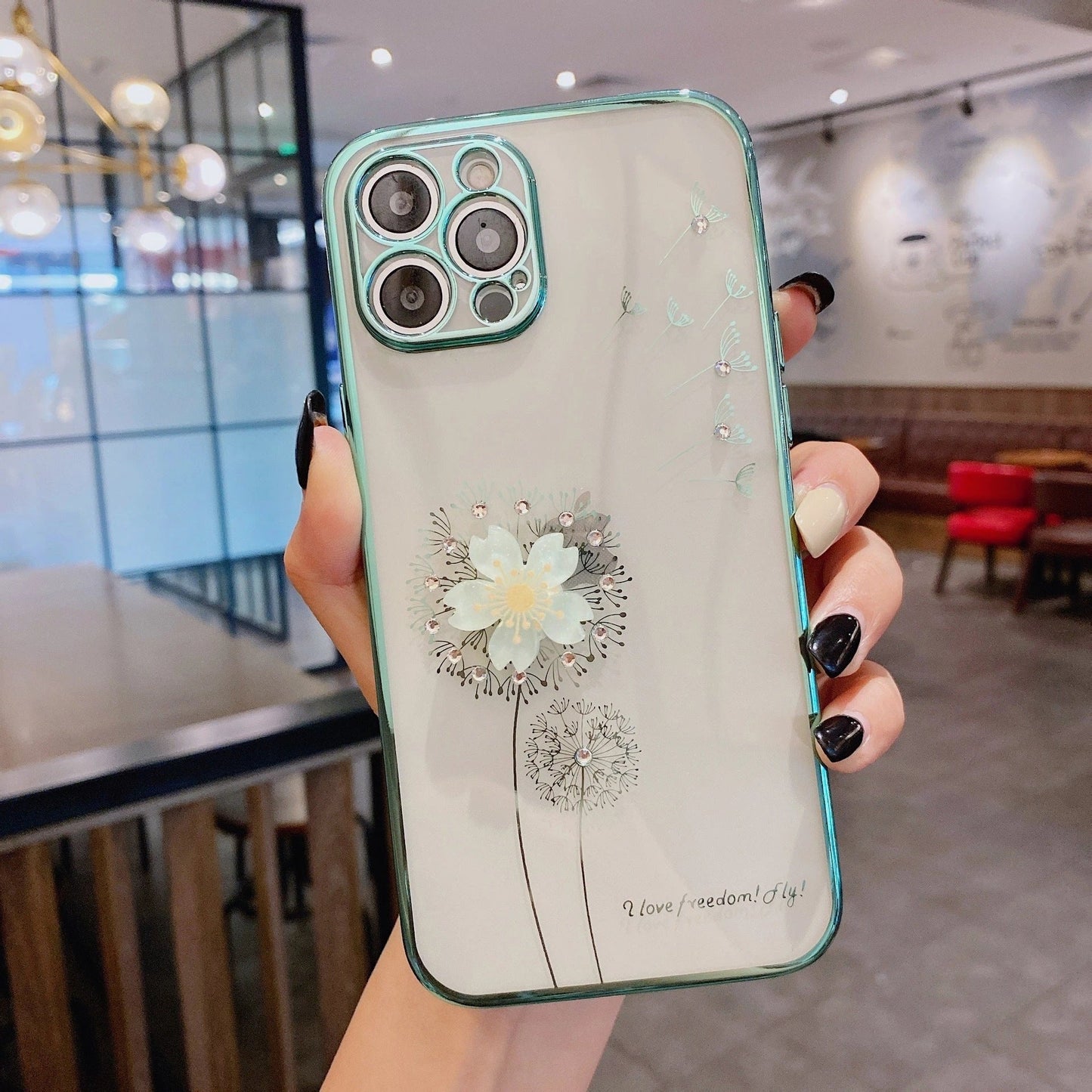 A stylish 3D flower phone case with a spinning stand, offering protection and hands-free functionality for your iPhone.