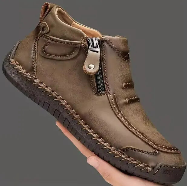 Chelsea plus size men's casual slip-on high top shoes with animal pattern and sewing line detail in brown
