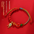 Emperor red sand cinnabar peace buckle bracelet with hand-woven geometric design