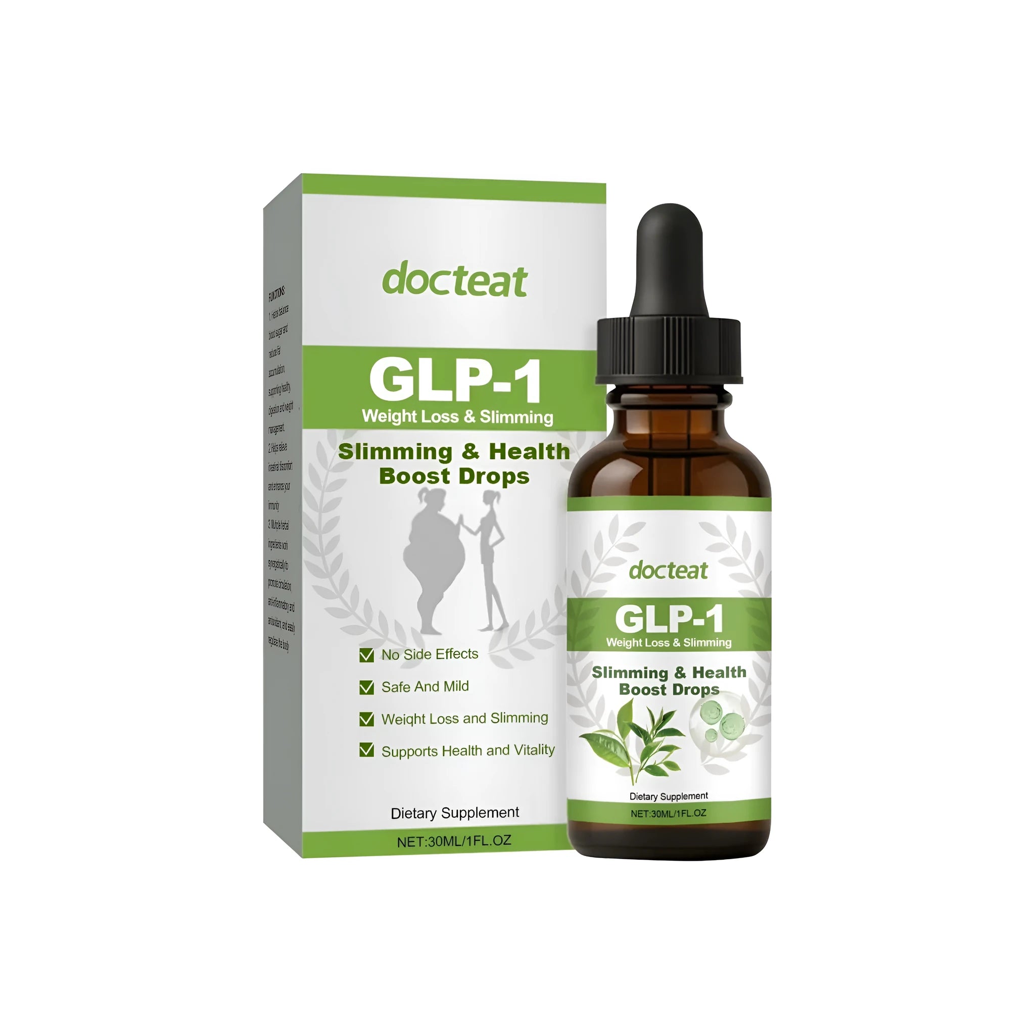 30ml bottle of digestive drops with moringa and green tea extracts for intestinal health