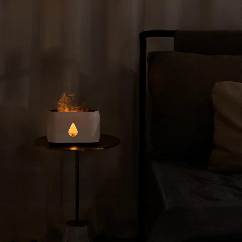 Mini remote control flame diffuser air humidifier round plastic USB powered household use white colour