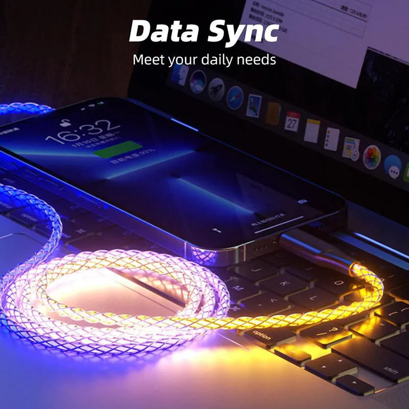 Phantom gradient coloured USB charging cable with Lightning, Micro USB and USB-C connectors on 1.2 metre cable
