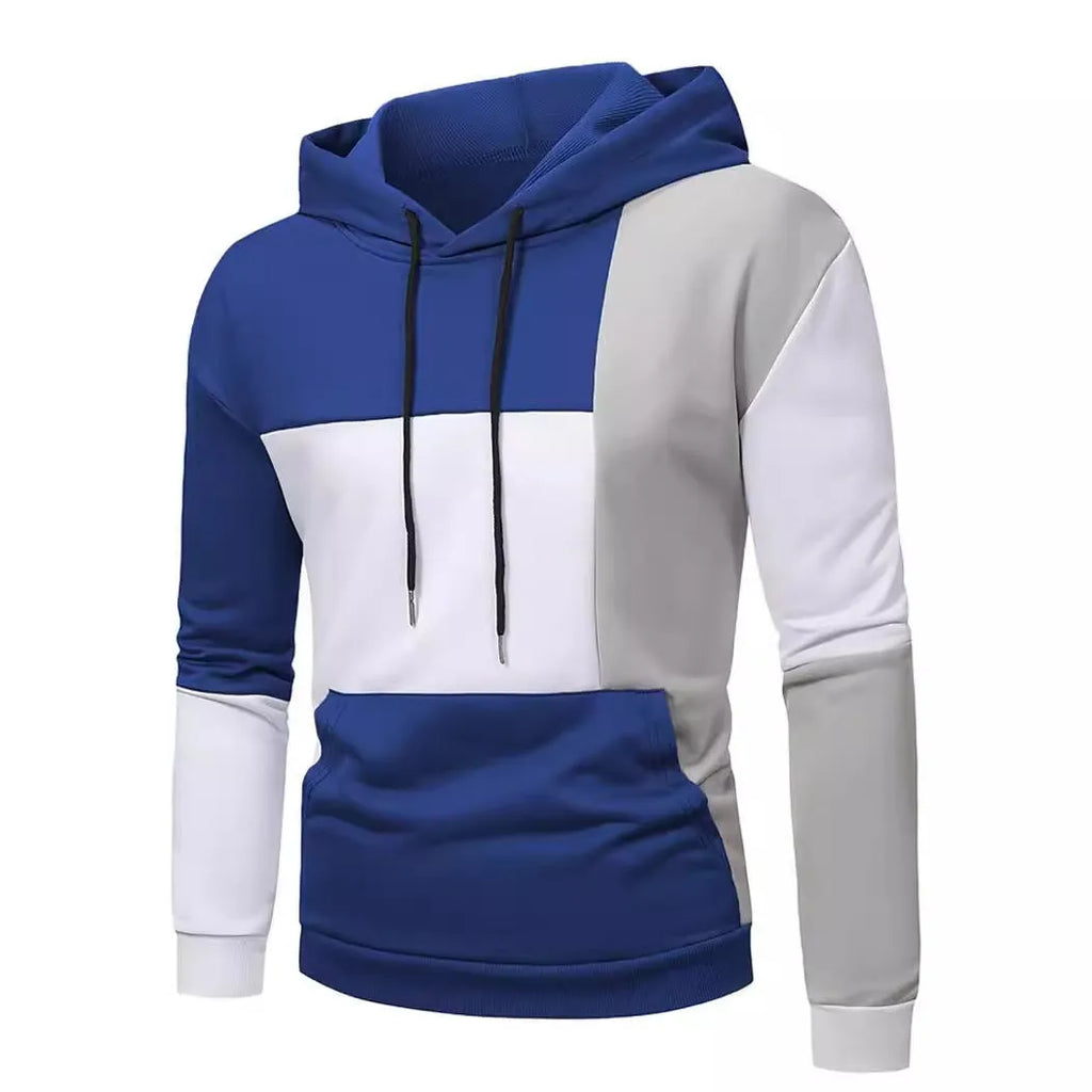 Men's 3D colour matching pattern hooded sweater slim fit pullover long sleeves polyester fibre spring autumn casual wear