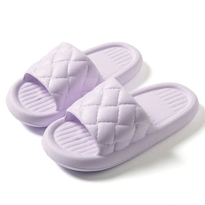 Stylish and comfortable rhombus-patterned slippers for indoor and bathroom use, featuring breathable, waterproof, and non-slip design in multiple vibrant colors.