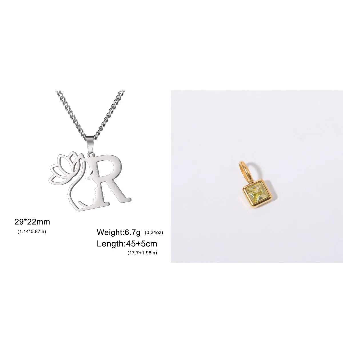 Stainless steel necklace with cross chain design and a pendant, available in gold or steel colour.
