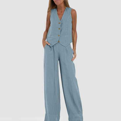 Chic summer vest and pants set for women in various colors and sizes