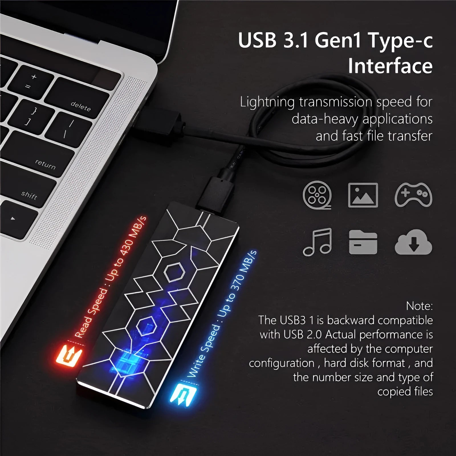 Ultra-thin metal mobile SSD portable hard drive 100mm x 70mm in silver