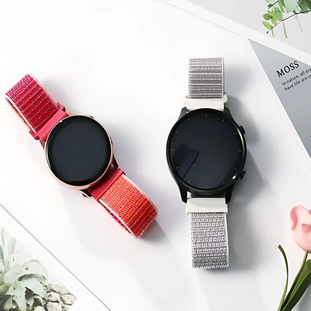 Universal nylon loop sports strap in multiple colours with switch lugs for Samsung and Huawei watches