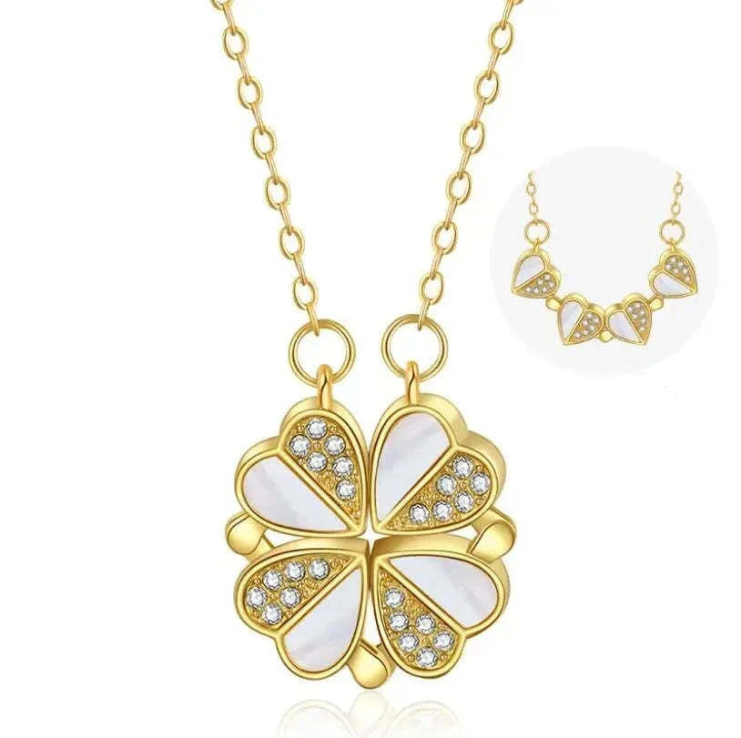 Stunning four-leaf clover necklace with luxurious stainless steel charm and crystal heart pendant