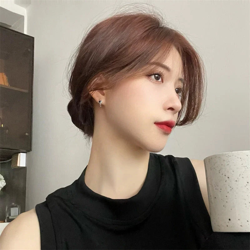 Black and red love heart earrings for women, alloy summer ear clips with geometric design