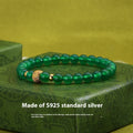 Women's green agate bracelet with geometric beads on S925 sterling silver