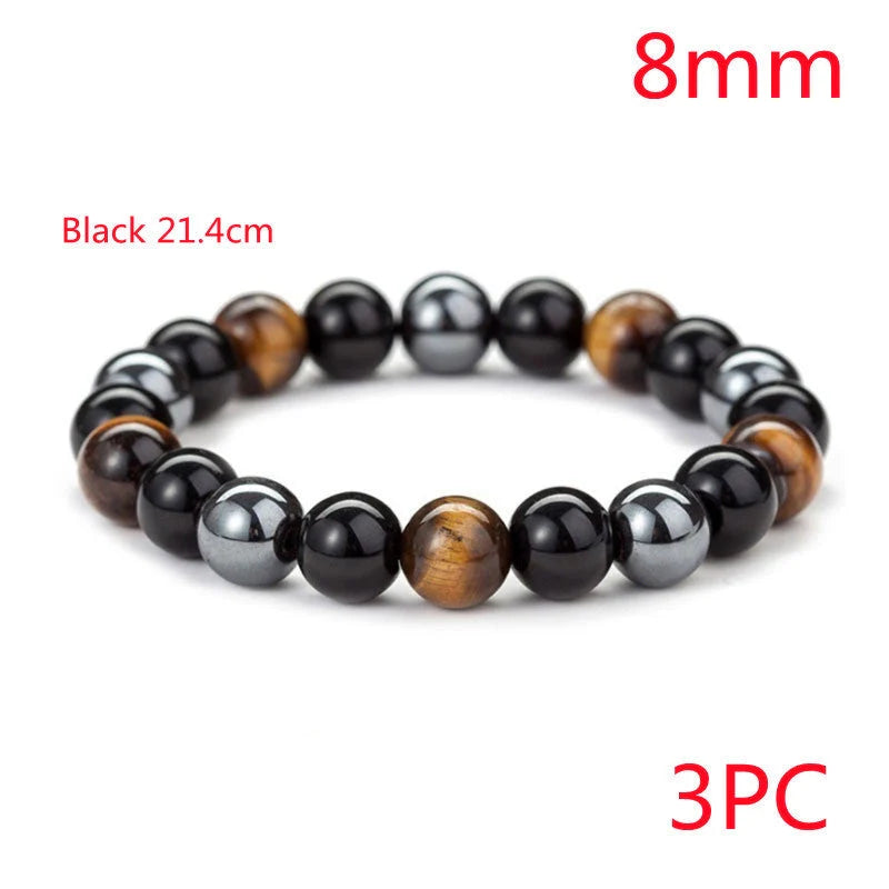 Hand-woven tiger eye stone bracelet in natural colours, showcasing unique texture and geometric design.