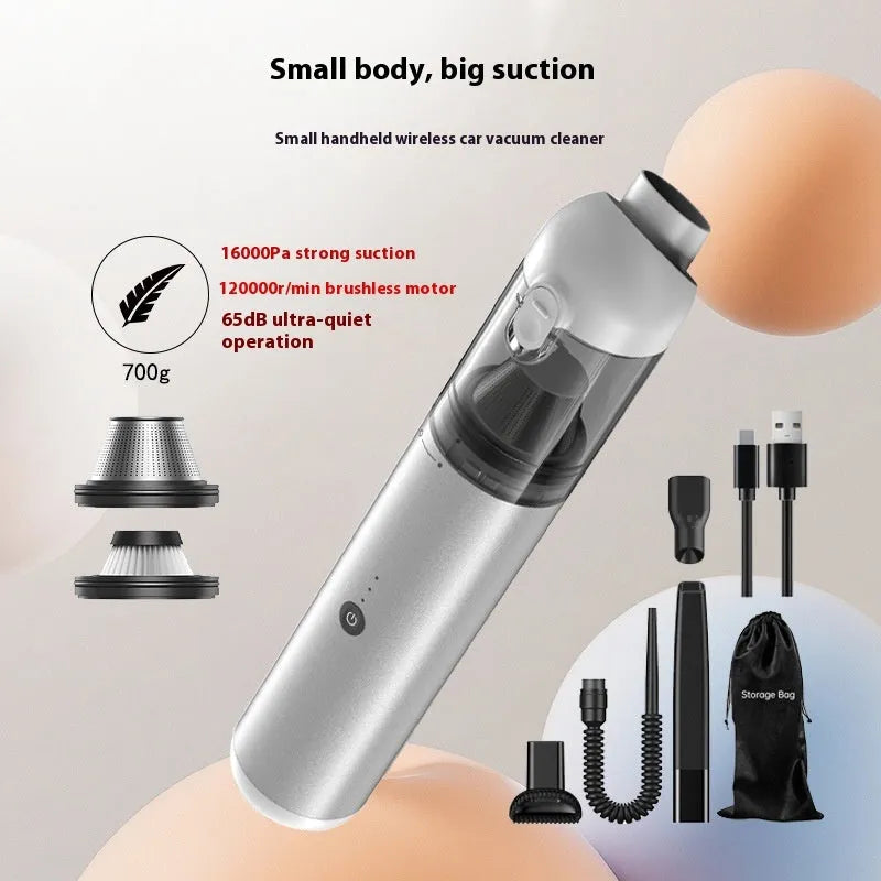Handheld wireless vacuum and dust blower in black with attachments for car and home cleaning