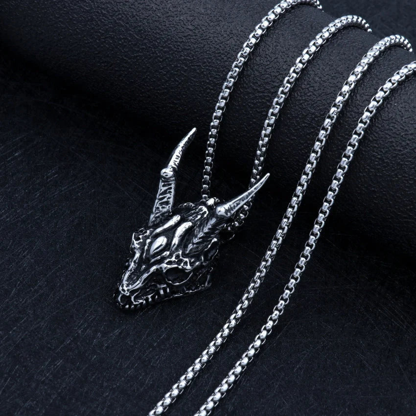 Stainless steel long horn pendant necklace with adjustable chain