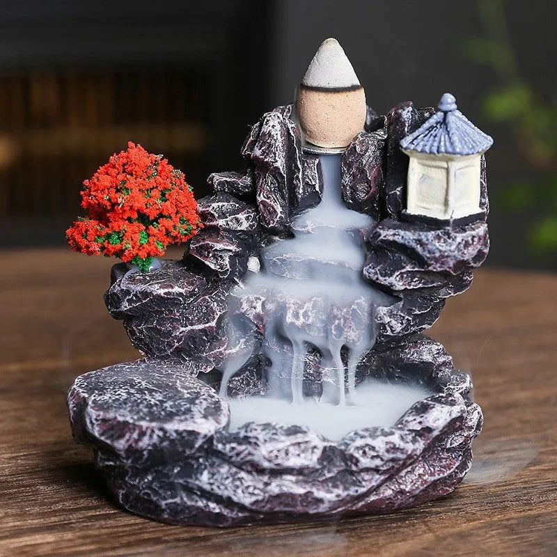 Ceramic backflow incense burner with modern minimalist design in green tree colour