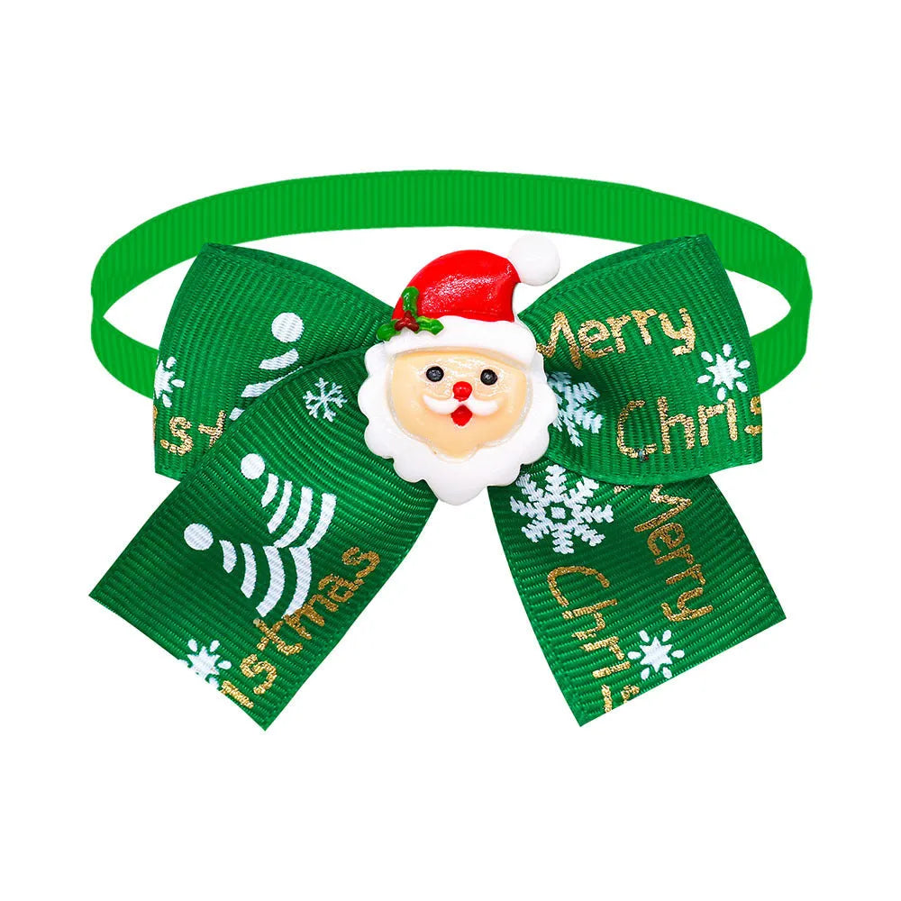 A red and green polyester pet bow tie with a British style, for Christmas decoration.