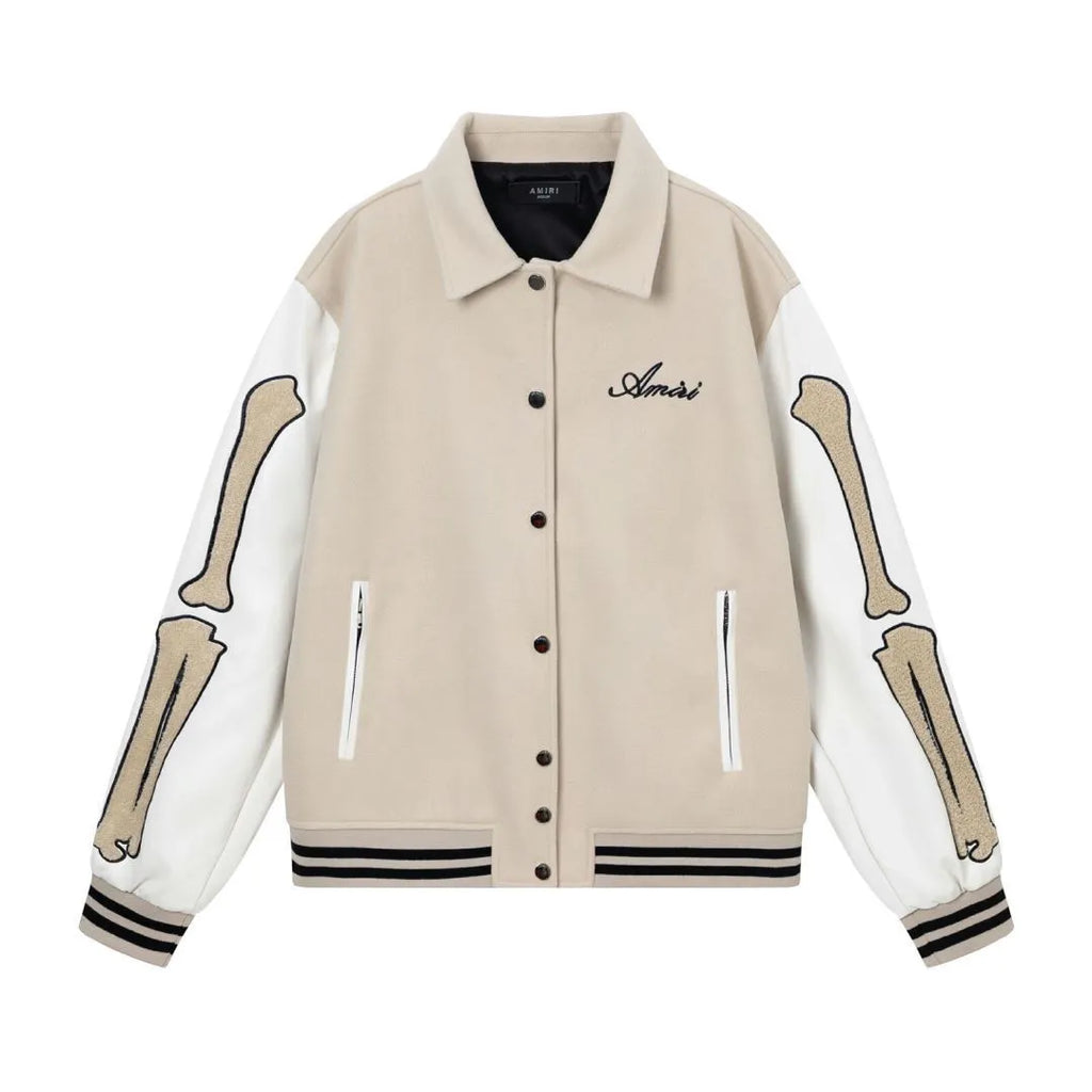 Woolen jacket with bone embroidery detail in apricot colour showing cotton fabric texture