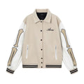 Woolen jacket with bone embroidery detail in apricot colour showing cotton fabric texture