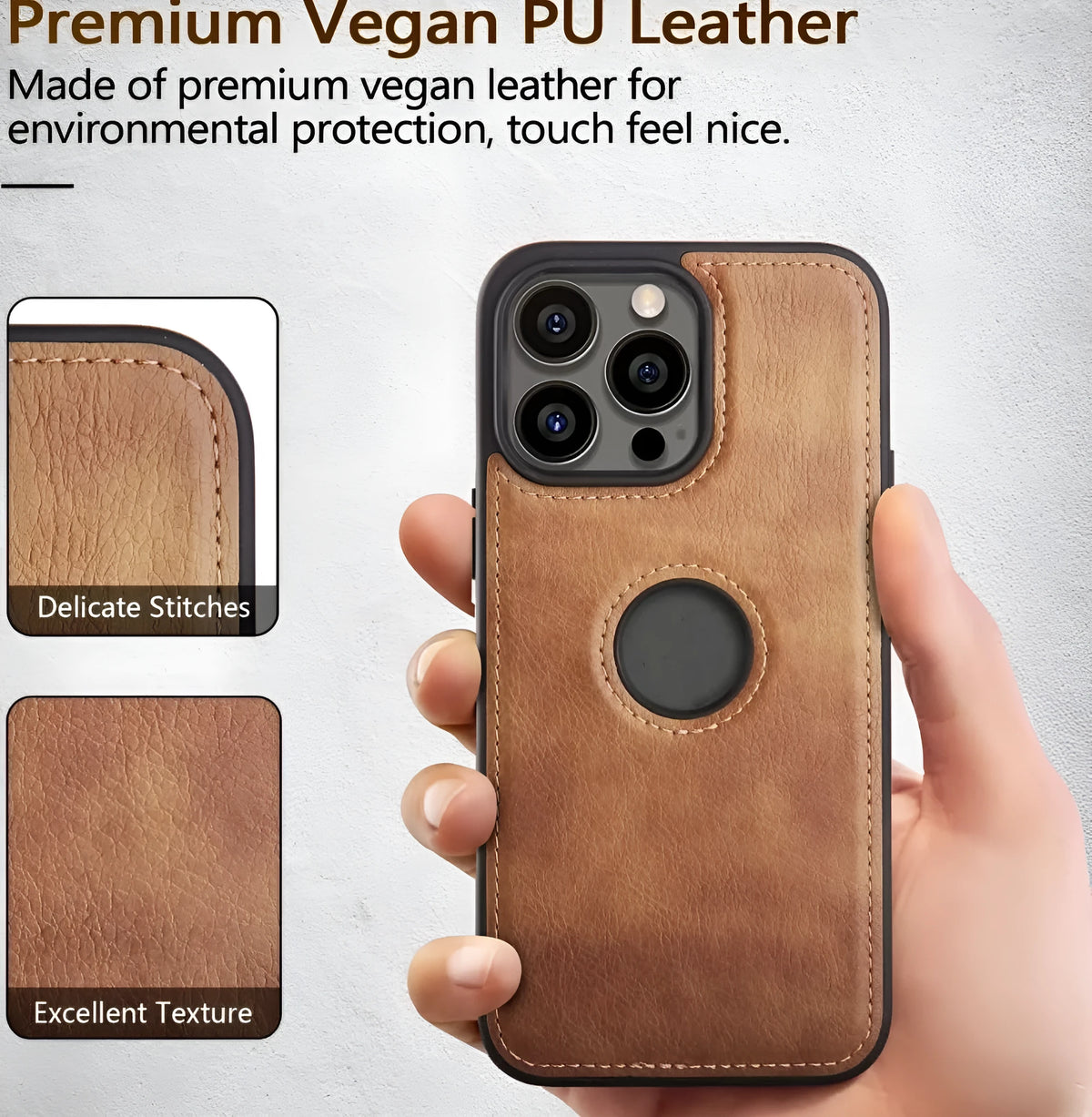 Imitation leather back cover phone case in black with fall protection for iPhone 14 Pro Max