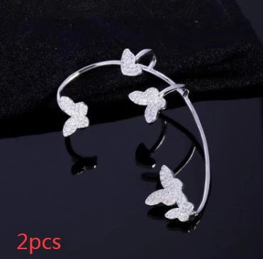 Sparkling butterfly-shaped ear cuffs with zircon stones, designed for fashionable jewelry without piercing