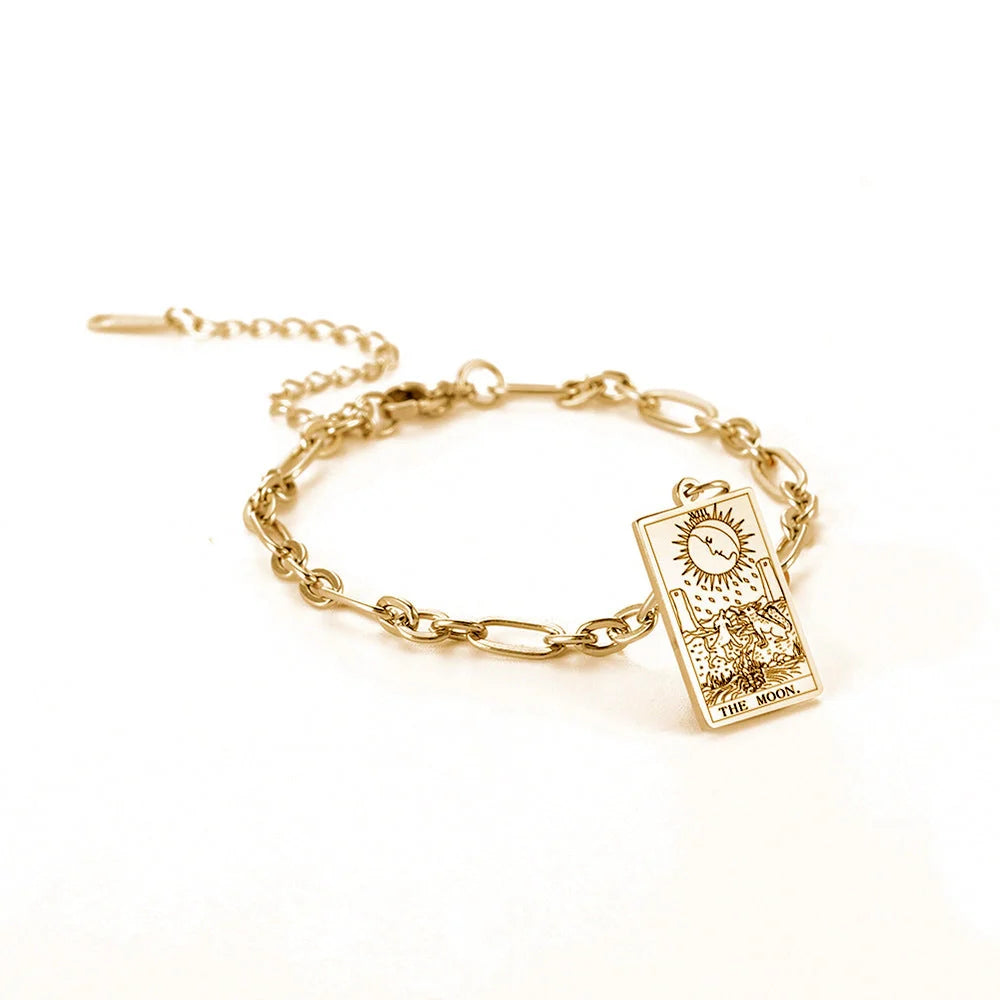 12 Tarot Card Series Stainless Steel Bracelet with 18K Gold Plating