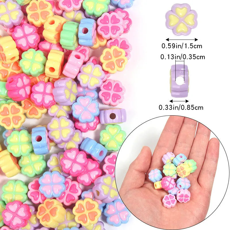 15mm frosted acrylic love clover beads in mixed colours for jewellery making