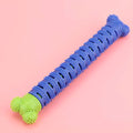 Blue green silicone dog dental cleaning stick toy with brush head design and massage nodules